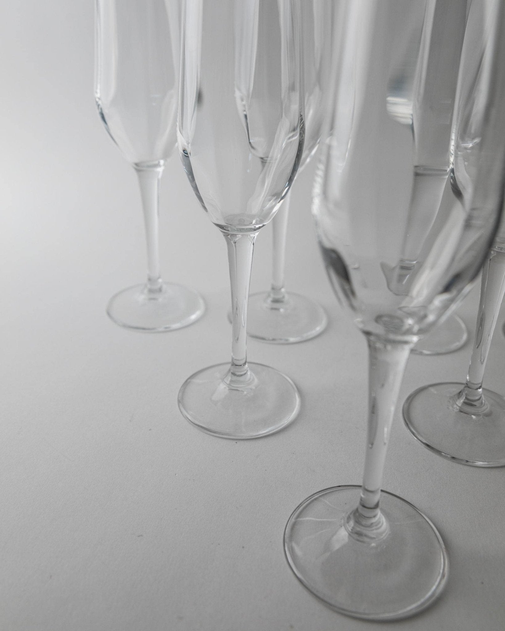 Set von 7 Vintage Champagnergläser, Klarglas mit Flötenform