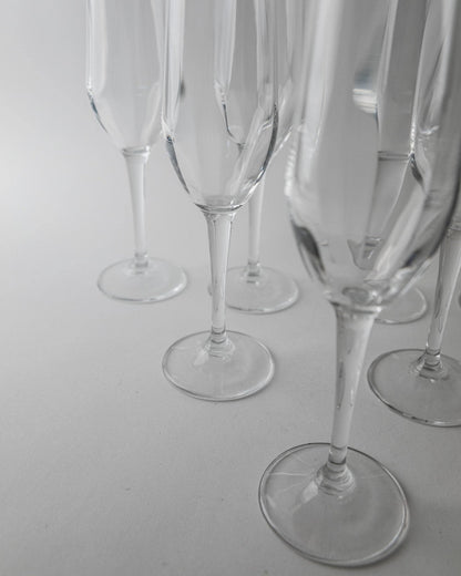Set von 7 Vintage Champagnergläser, Klarglas mit Flötenform