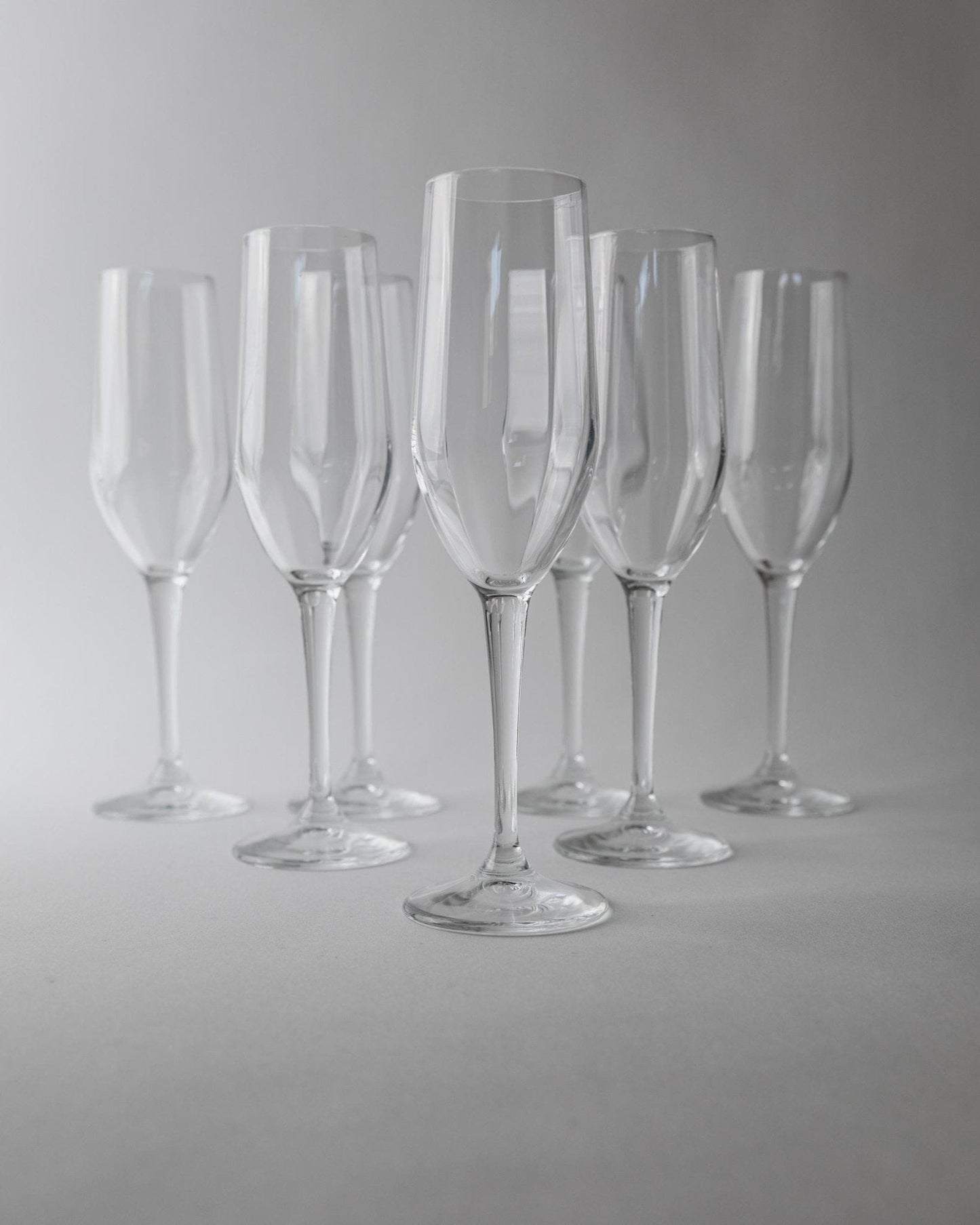Set von 7 Vintage Champagnergläser, Klarglas mit Flötenform