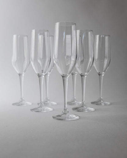 Set von 7 Vintage Champagnergläser, Klarglas mit Flötenform