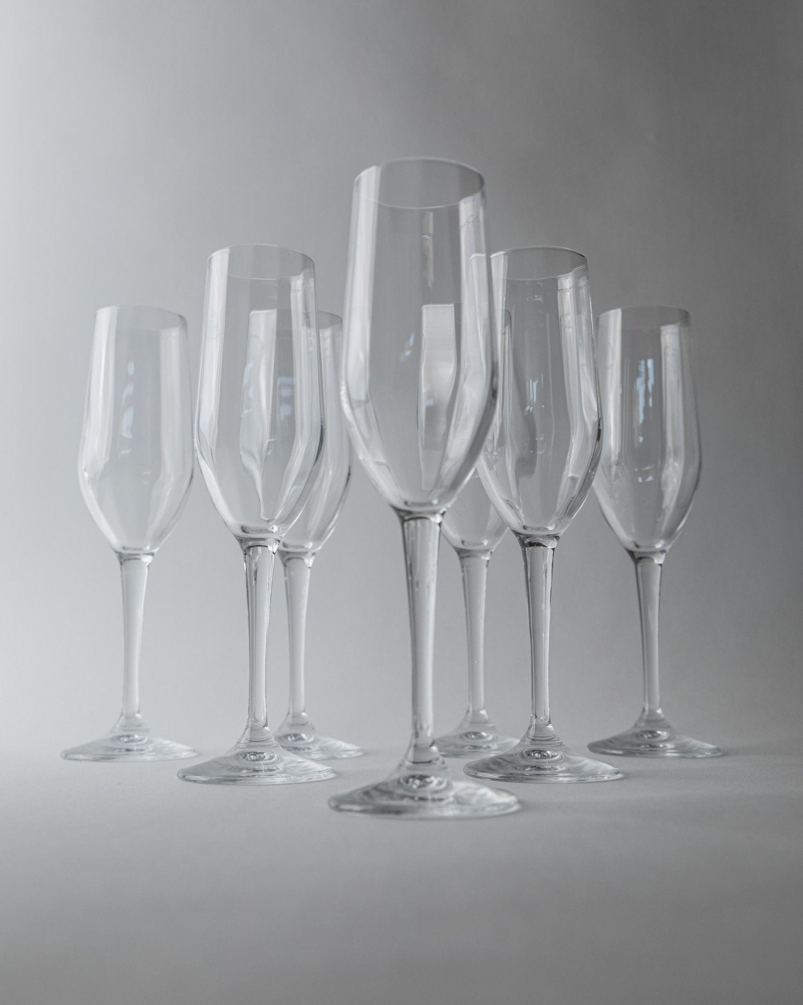 Set von 7 Vintage Champagnergläser, Klarglas mit Flötenform