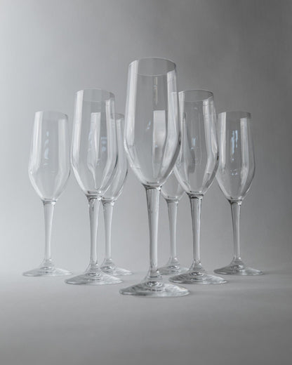 Set von 7 Vintage Champagnergläser, Klarglas mit Flötenform