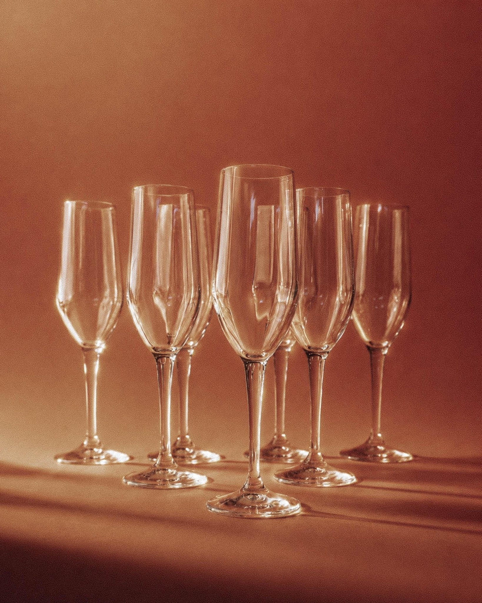 Set von 7 Vintage Champagnergläser, Klarglas mit Flötenform