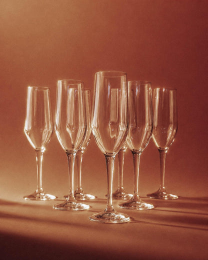 Set von 7 Vintage Champagnergläser, Klarglas mit Flötenform