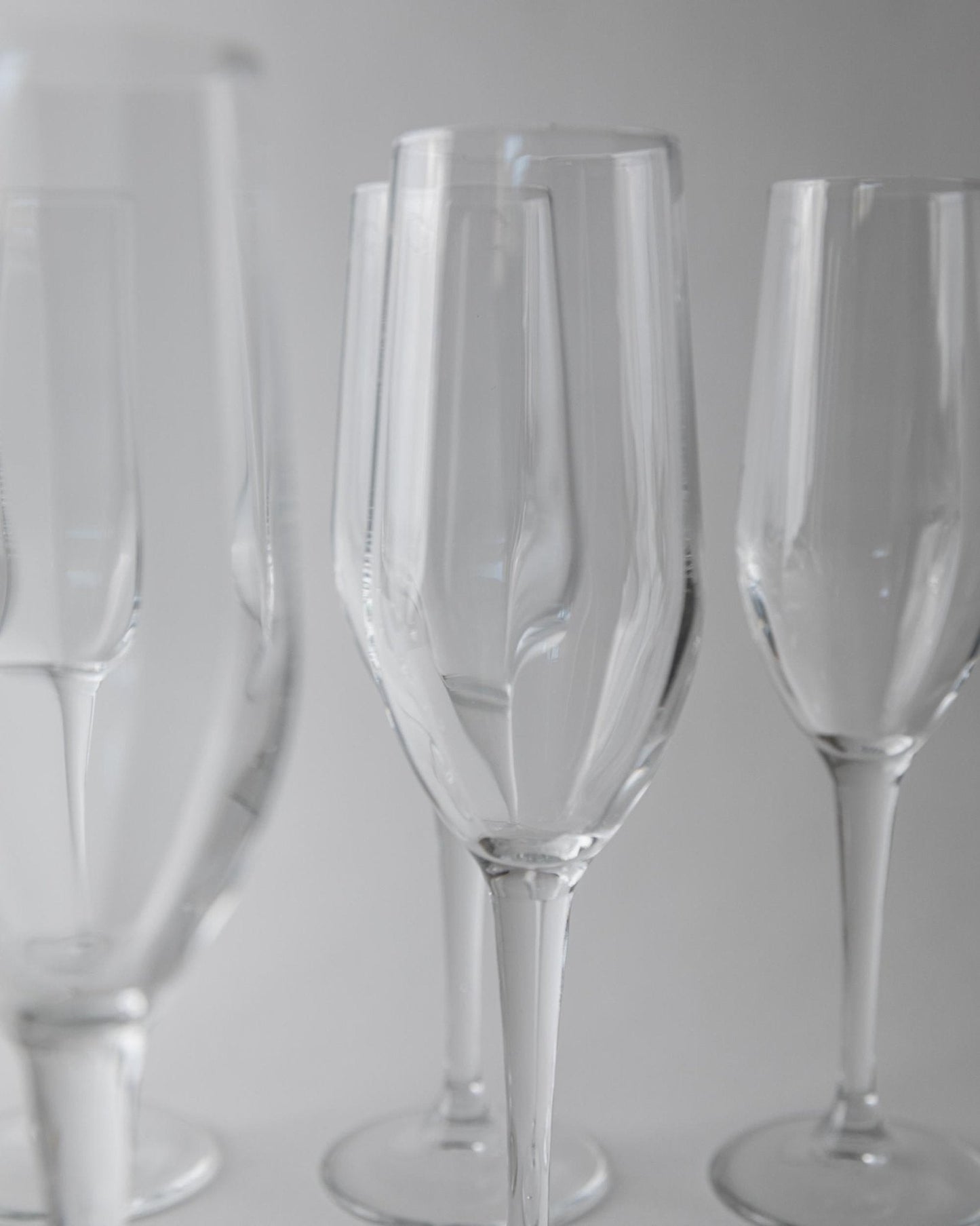 Set von 7 Vintage Champagnergläser, Klarglas mit Flötenform