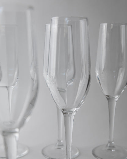 Set von 7 Vintage Champagnergläser, Klarglas mit Flötenform