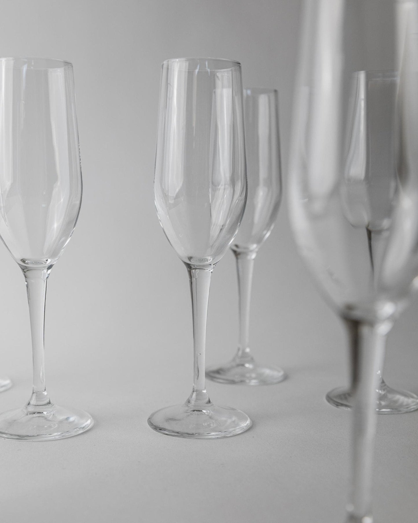 Set von 7 Vintage Champagnergläser, Klarglas mit Flötenform