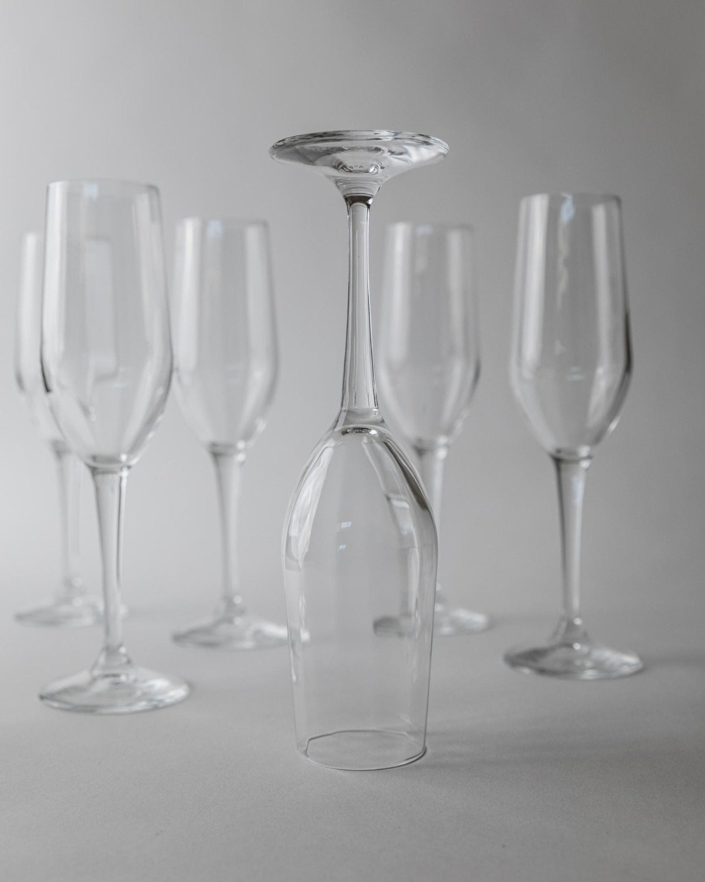 Set von 7 Vintage Champagnergläser, Klarglas mit Flötenform