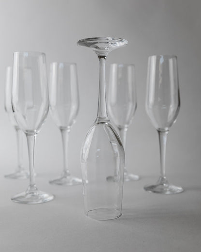 Set von 7 Vintage Champagnergläser, Klarglas mit Flötenform