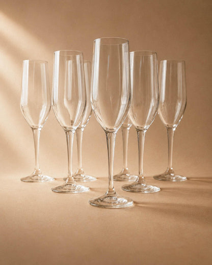 Set von 7 Vintage Champagnergläser, Klarglas mit Flötenform