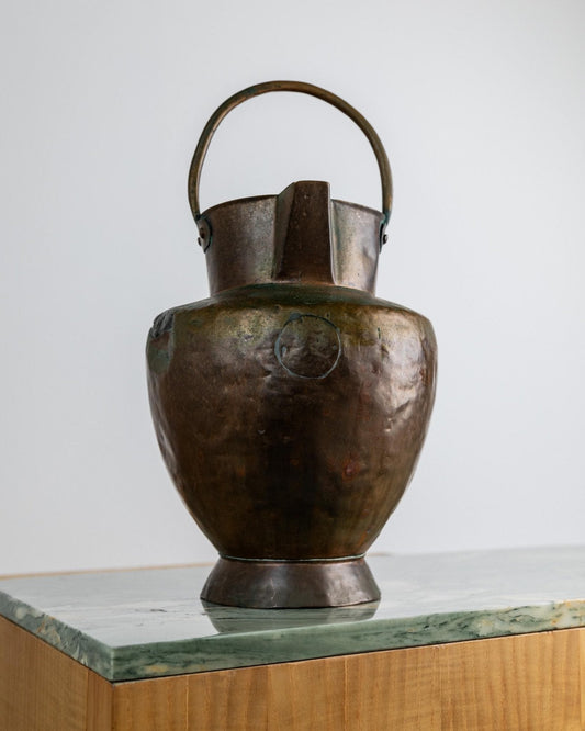 Vintage Metallkrug aus Kupfer und Messing mit Henkel, rustikales Landhausdesign
