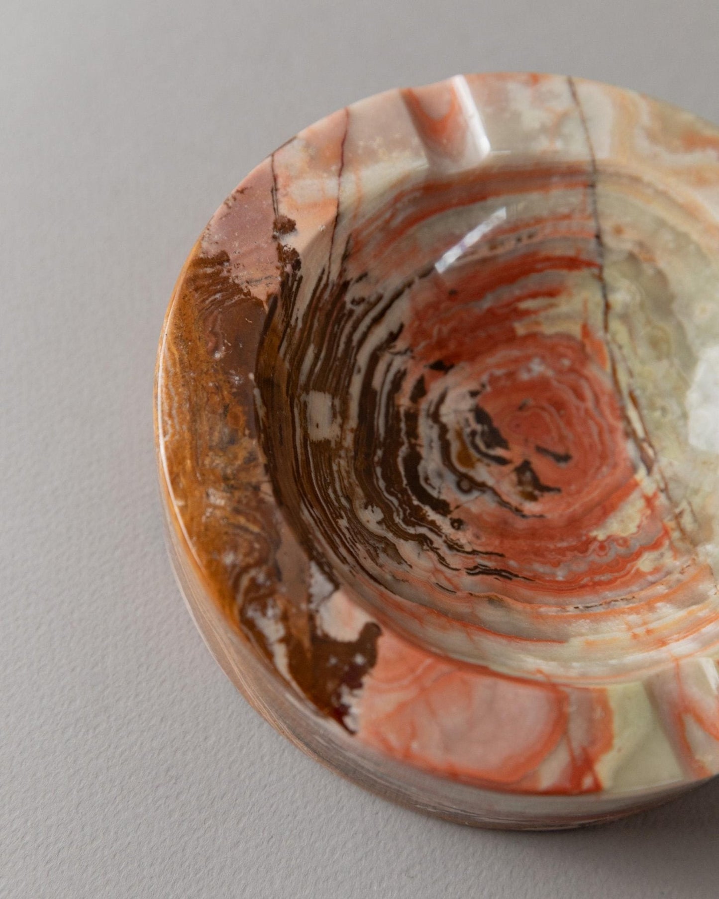 Vintage Aschenbecher Onyxstein grün beige braun marmoriert