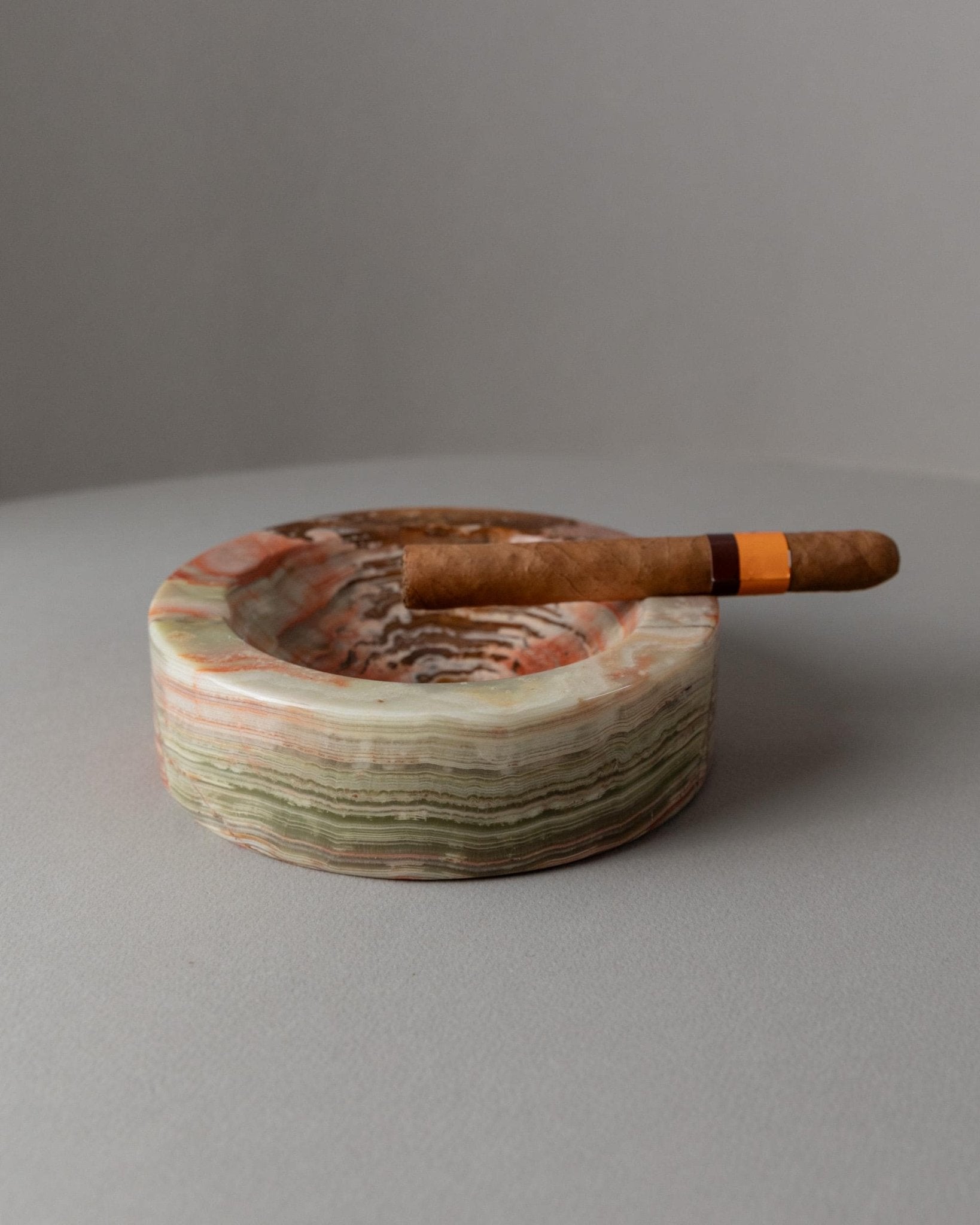 Vintage Aschenbecher Onyxstein grün beige braun marmoriert