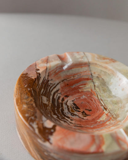 Vintage Aschenbecher Onyxstein grün beige braun marmoriert