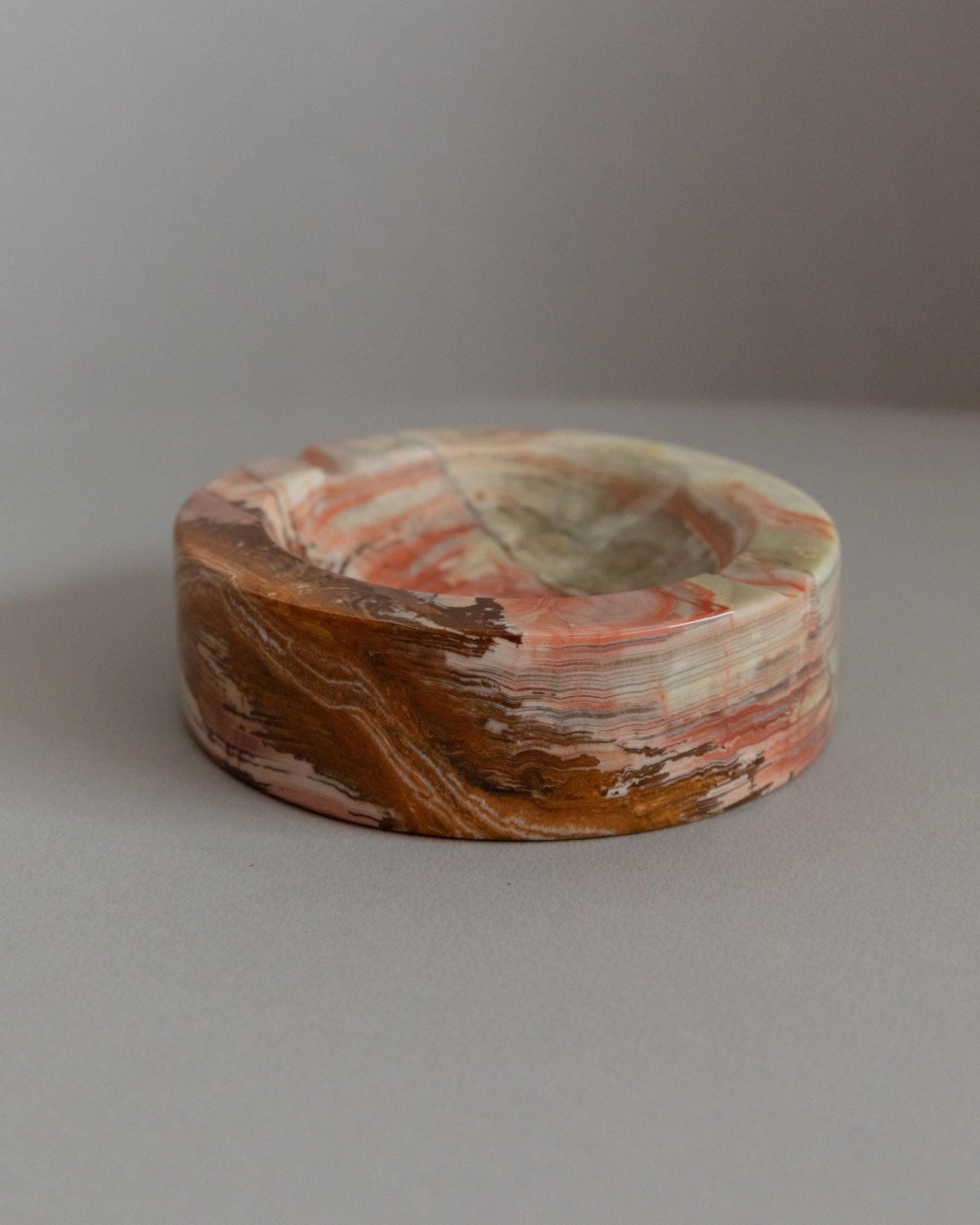 Vintage Aschenbecher Onyxstein grün beige braun marmoriert