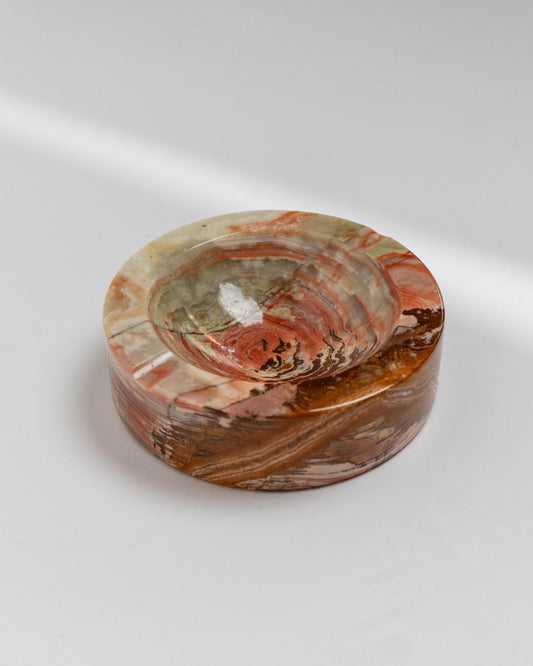 Vintage Aschenbecher Onyxstein grün beige braun marmoriert