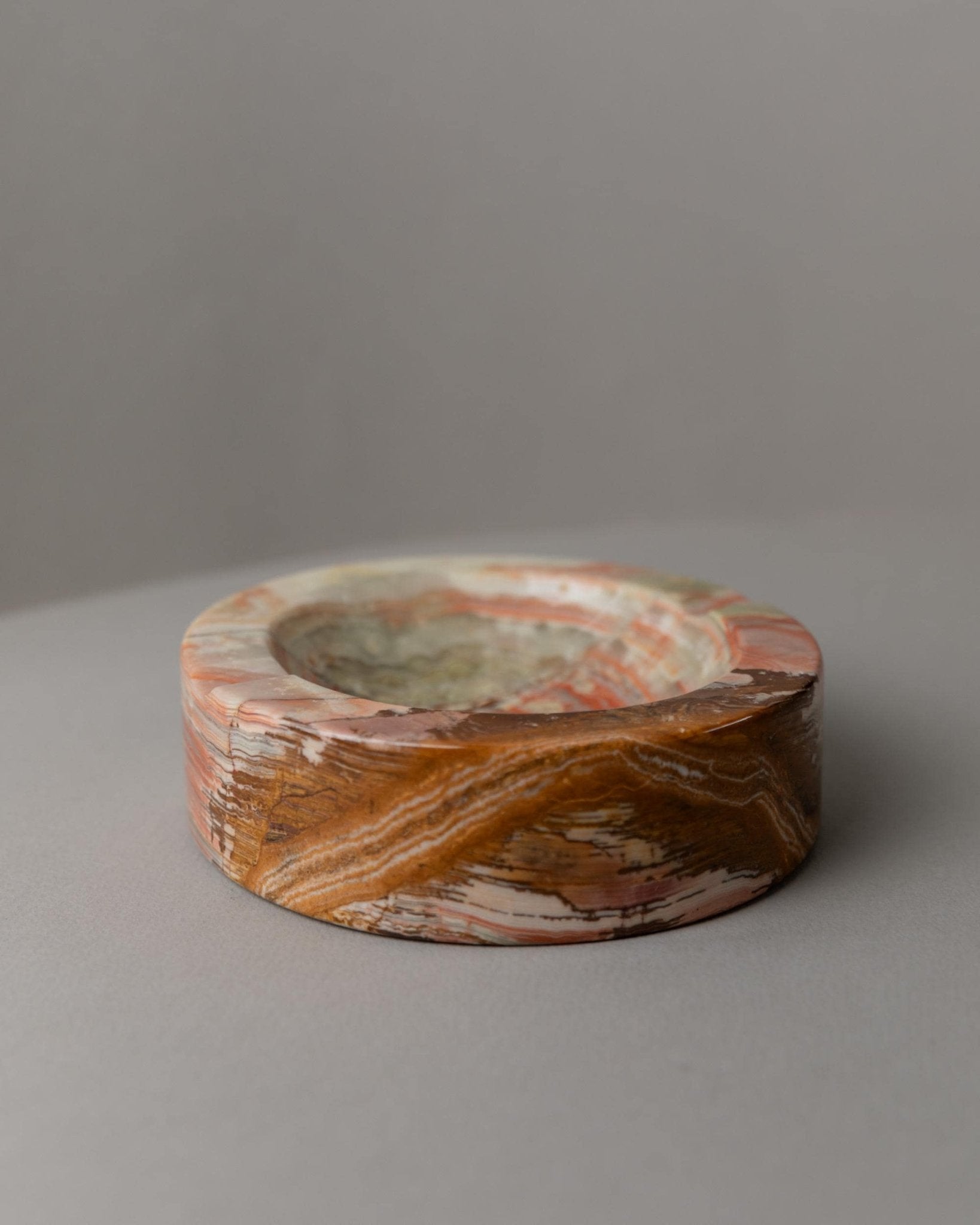 Vintage Aschenbecher Onyxstein grün beige braun marmoriert