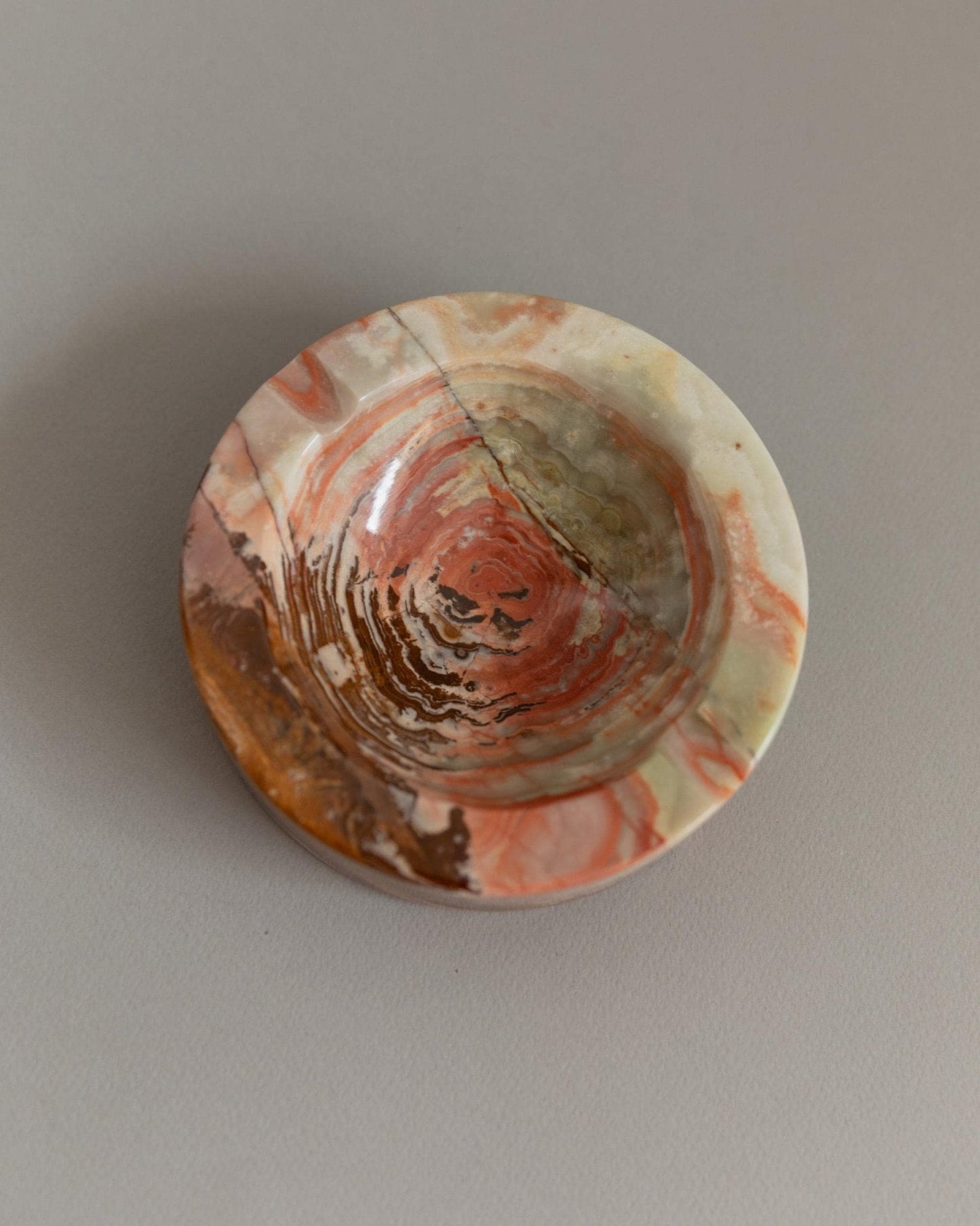 Vintage Aschenbecher Onyxstein grün beige braun marmoriert