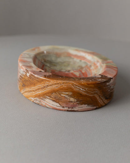 Vintage Aschenbecher Onyxstein grün beige braun marmoriert