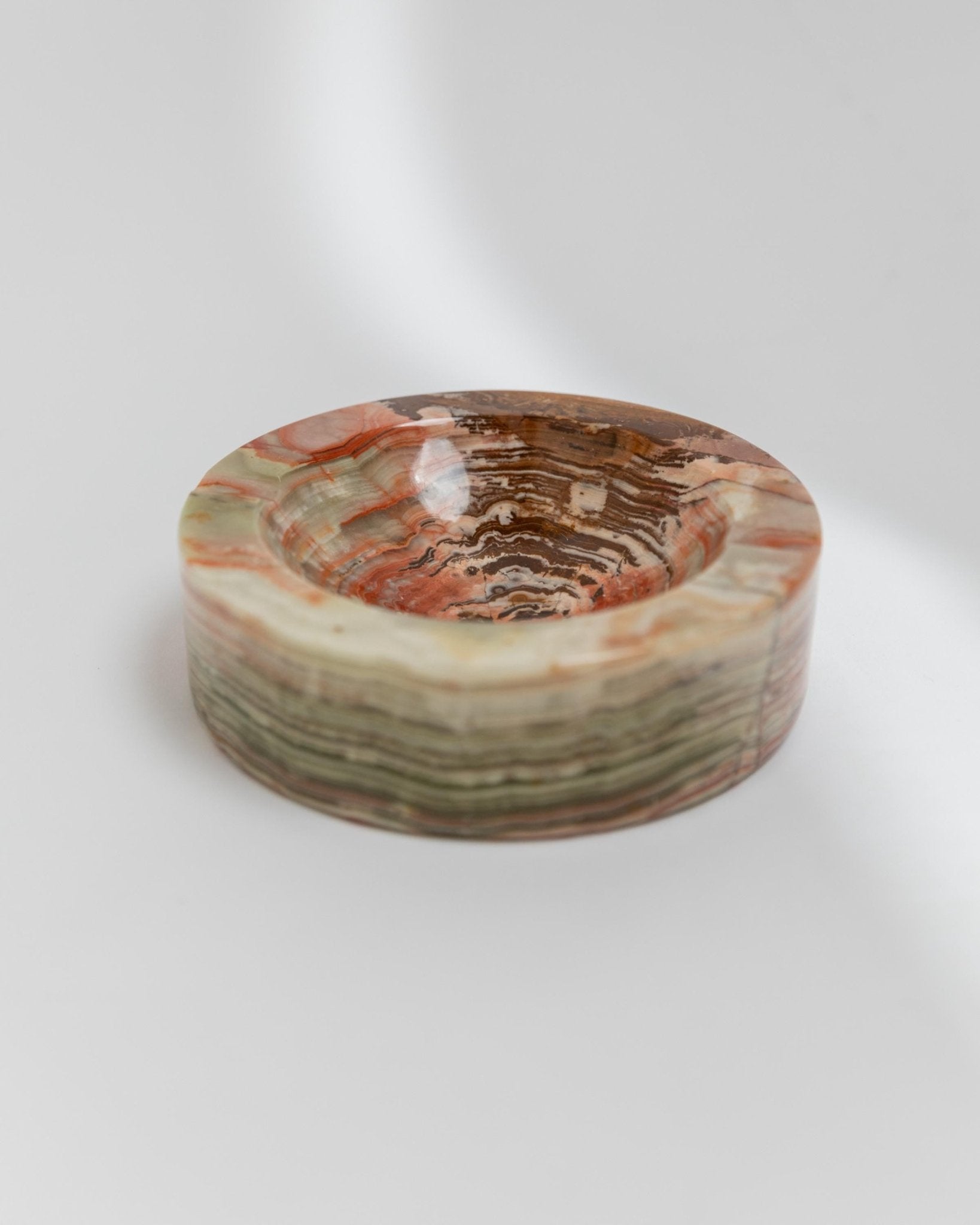 Vintage Aschenbecher Onyxstein grün beige braun marmoriert