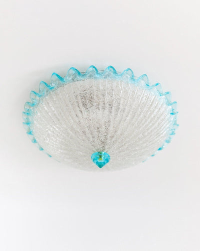 Plafonnier vintage Barovier e Toso en verre transparent bleu clair Hollywood Regency