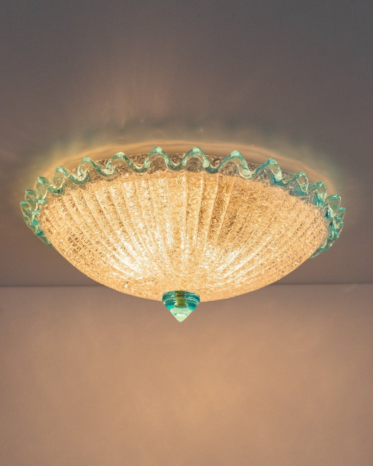 Vintage Deckenlampe Barovier e Toso hellblau transparent Glas Hollywood Regency