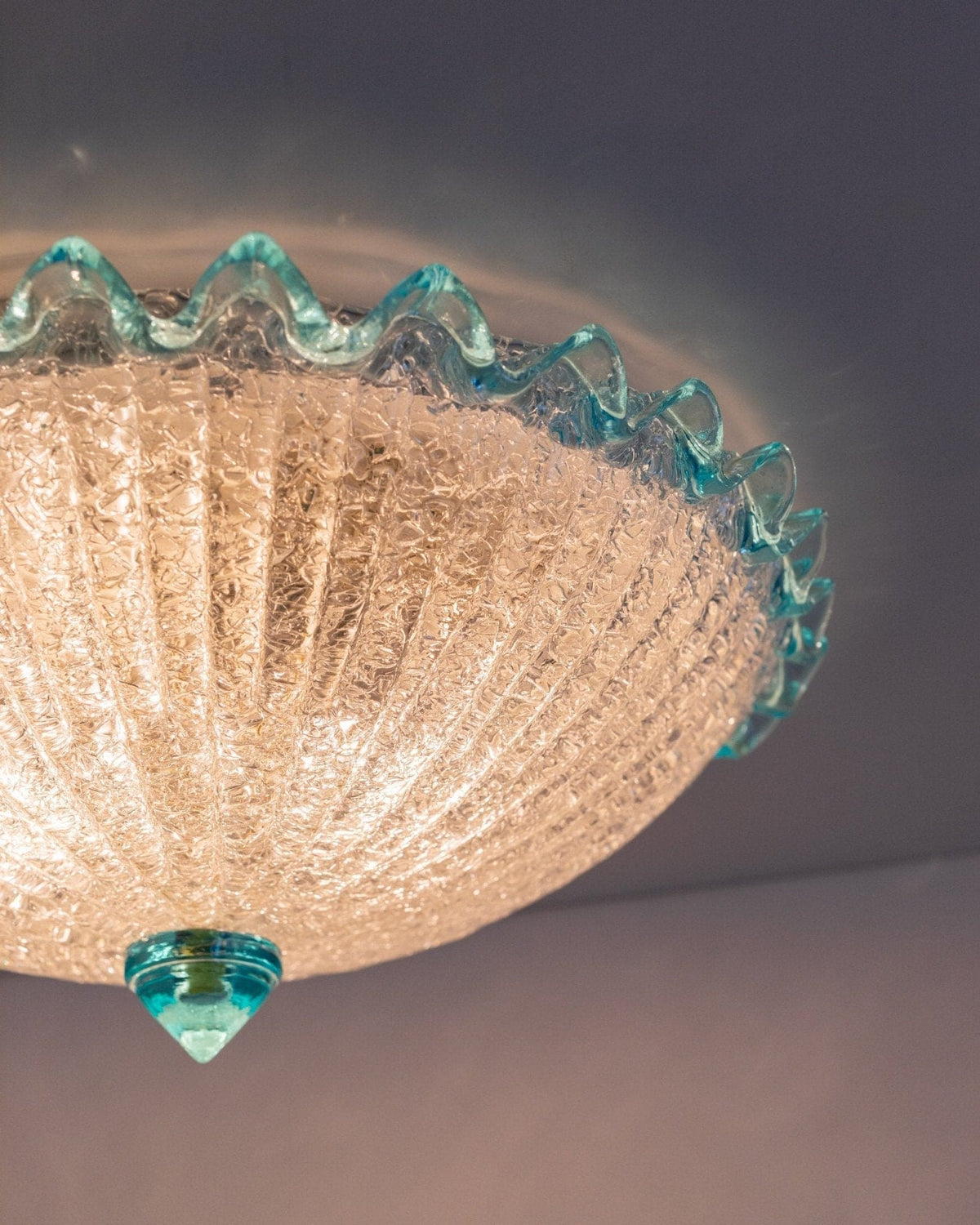 Vintage Deckenlampe Barovier e Toso hellblau transparent Glas Hollywood Regency