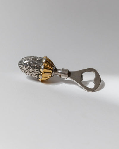 Vintage Acorn bottle opener by Design Italy, 1980s, silver-colored with gold details