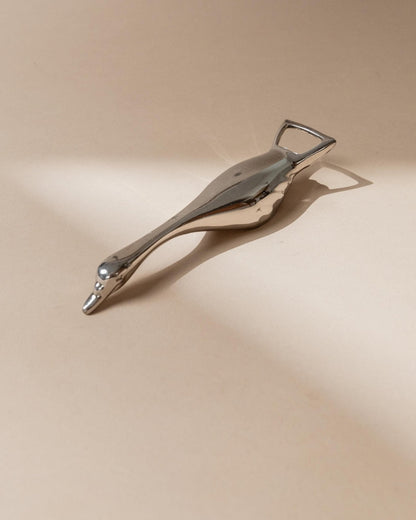 Vintage Flaschenöffner Gans-Form versilbert aus Italien 1960er elegant retro