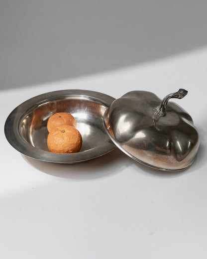 Vintage Schale mit Deckel Kürbisform versilbert