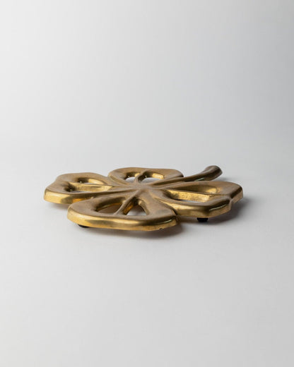 Vintage Untersetzer Blattform Messing Patina 1960er