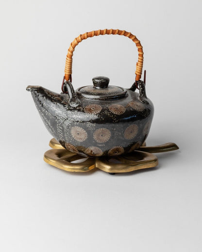 Vintage Untersetzer Blattform Messing Patina 1960er