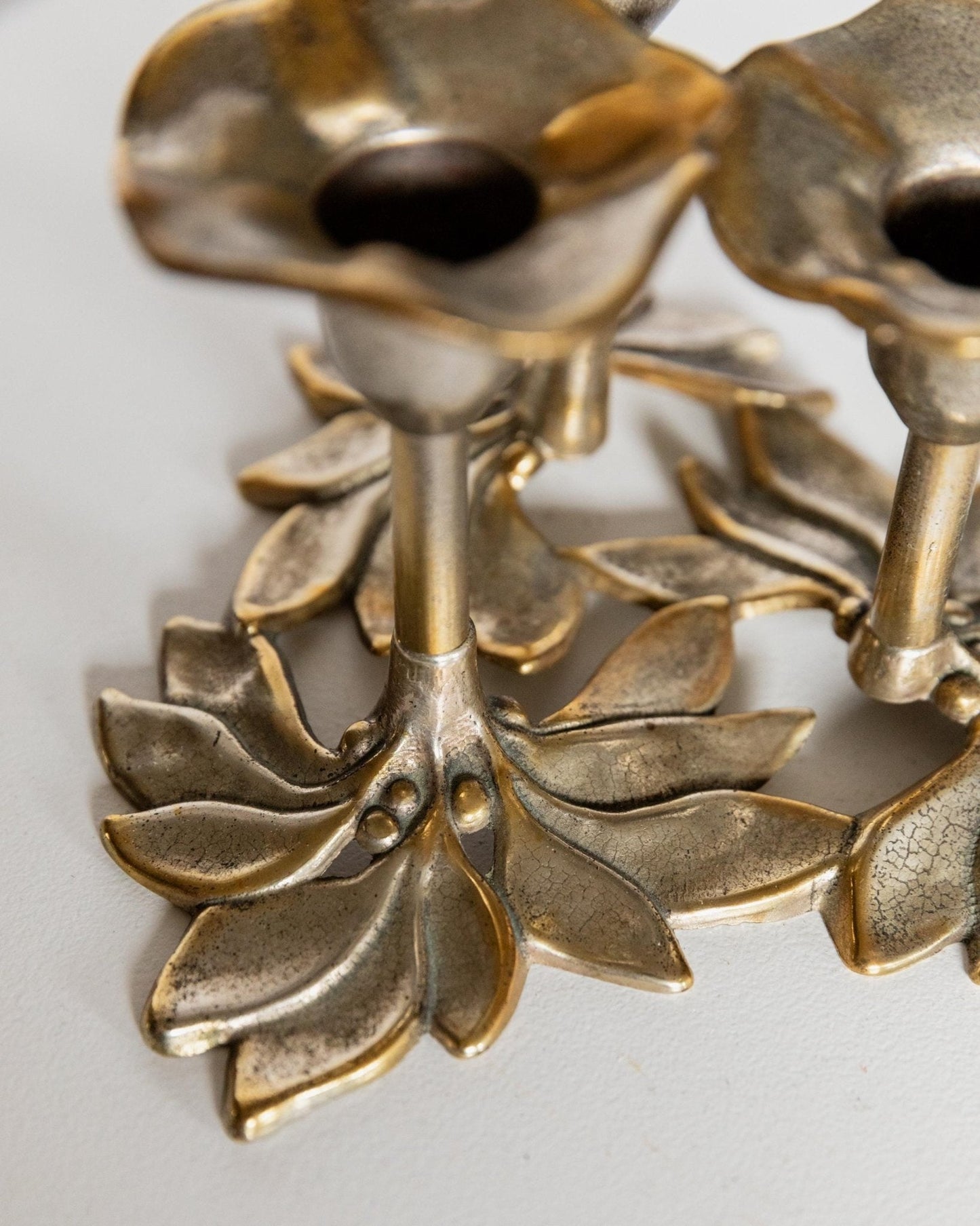 Vintage Kerzenhalter Flower and Leaf 3-armig von Carl Frederik Christiansen