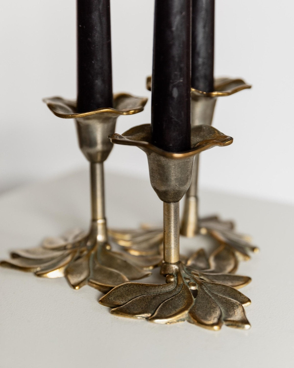 Vintage Kerzenhalter 3-armig Flower and Leaf von Carl Frederik Christiansen