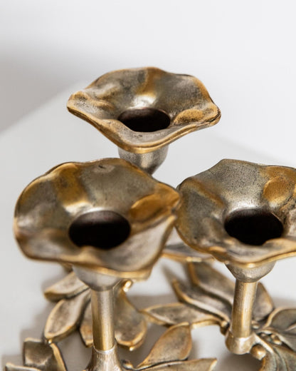 Vintage Kerzenhalter Flower and Leaf 3-armig von Carl Frederik Christiansen