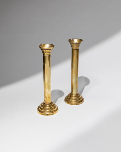 Vintage Kerzenhalter Set von 2, goldfarben, Säulendesign