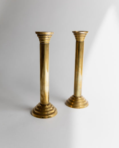 Vintage Kerzenhalter Set von 2, goldfarben, Säulendesign