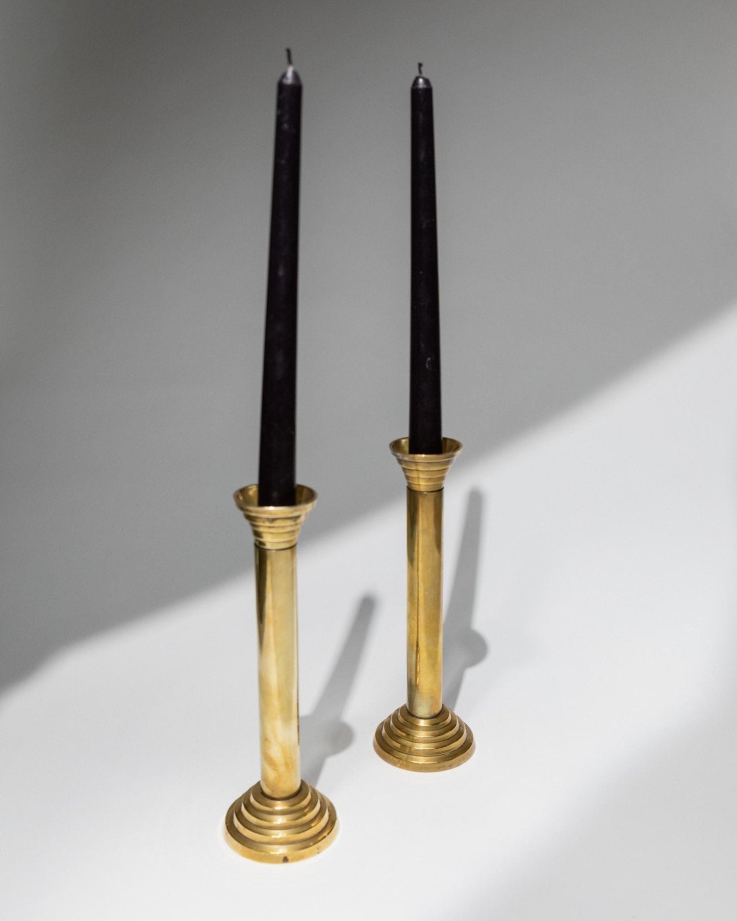 Vintage Kerzenhalter Set von 2, goldfarben, Säulendesign