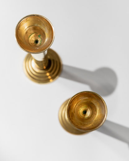 Vintage Kerzenhalter Set von 2, goldfarben, Säulendesign