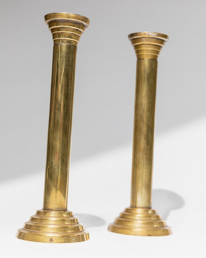 Vintage Kerzenhalter Set von 2, goldfarben, Säulendesign