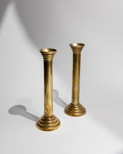 Vintage Kerzenhalter Set von 2, goldfarben, Säulendesign