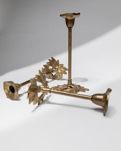 Vintage Kerzenhalter Set von 3, Messing, florales Design, Italien, Tischdeko, Geschenkidee