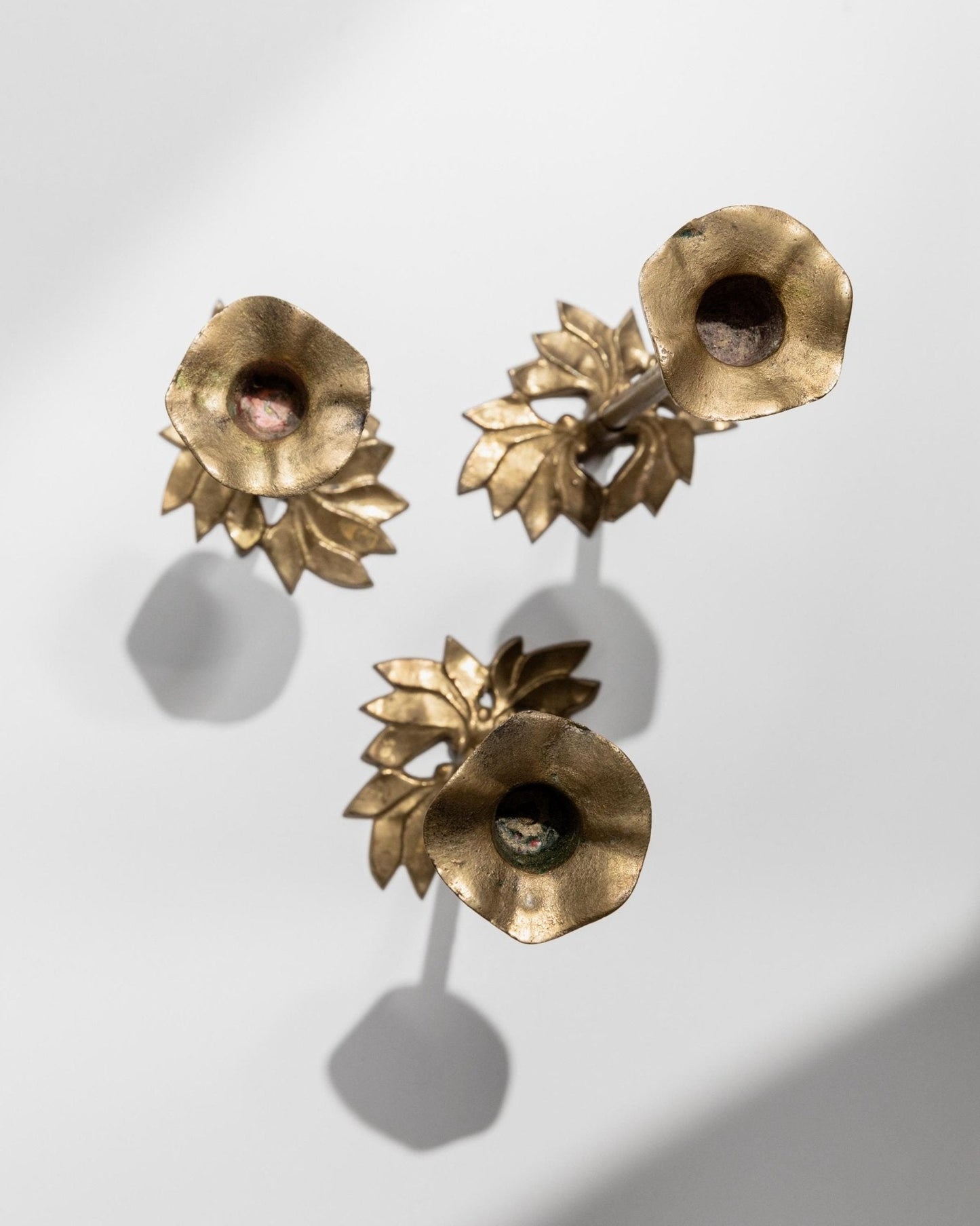 Vintage Kerzenhalter Set von 3, Messing, florales Design, Italien, Tischdeko, Geschenkidee