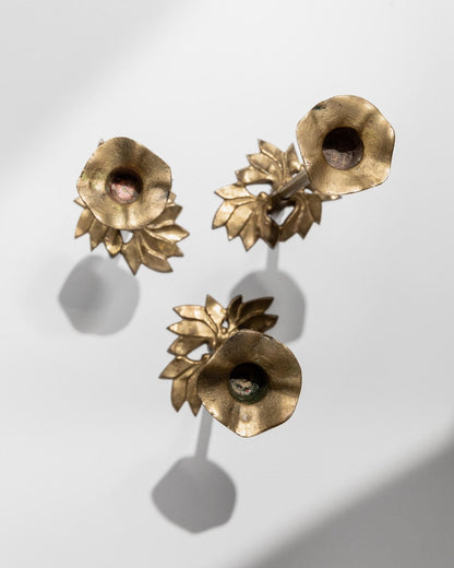 Vintage Kerzenhalter Set von 3, Messing, florales Design, Italien, Tischdeko, Geschenkidee