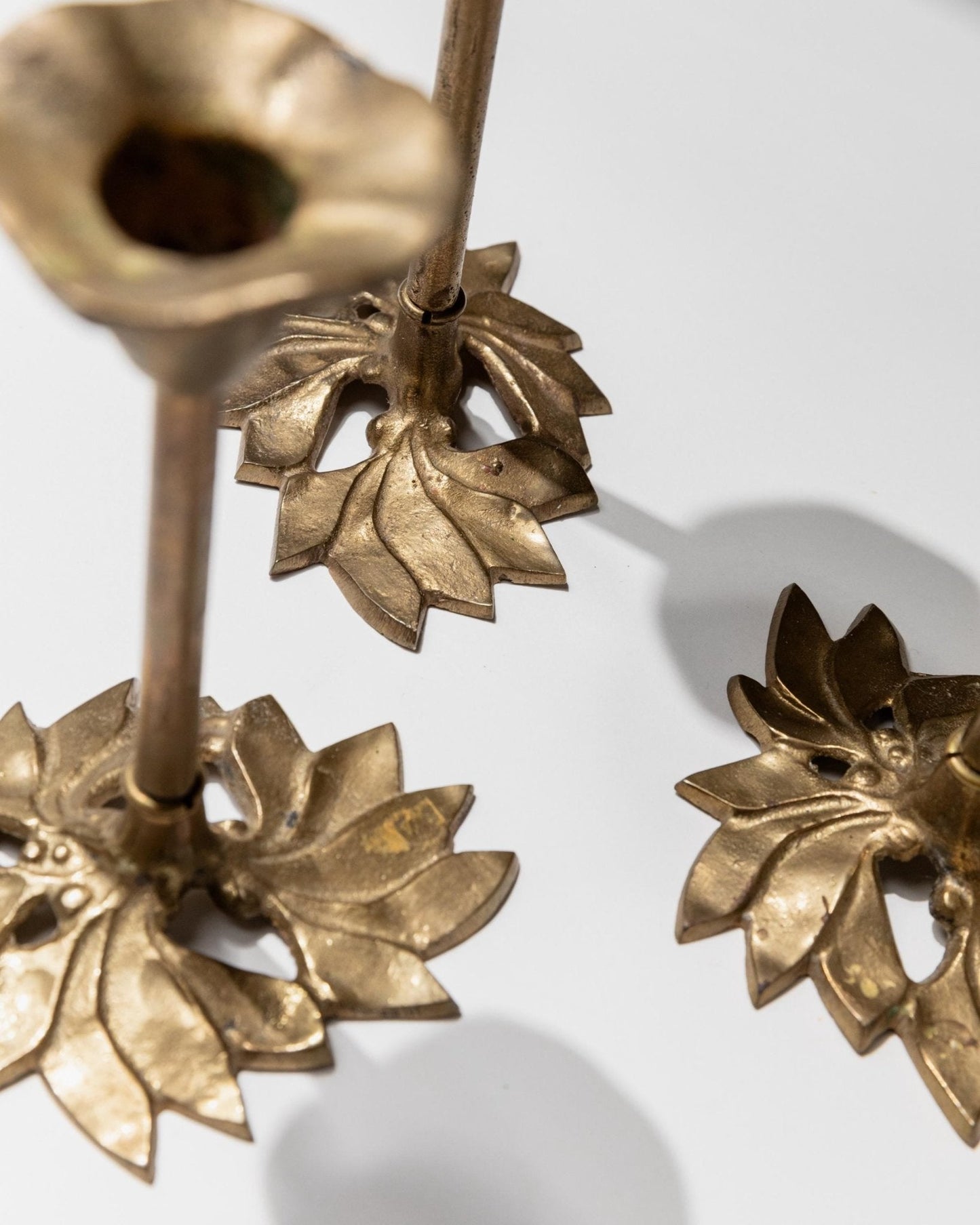 Vintage Kerzenhalter Set von 3, Messing, florales Design, Italien, Tischdeko, Geschenkidee