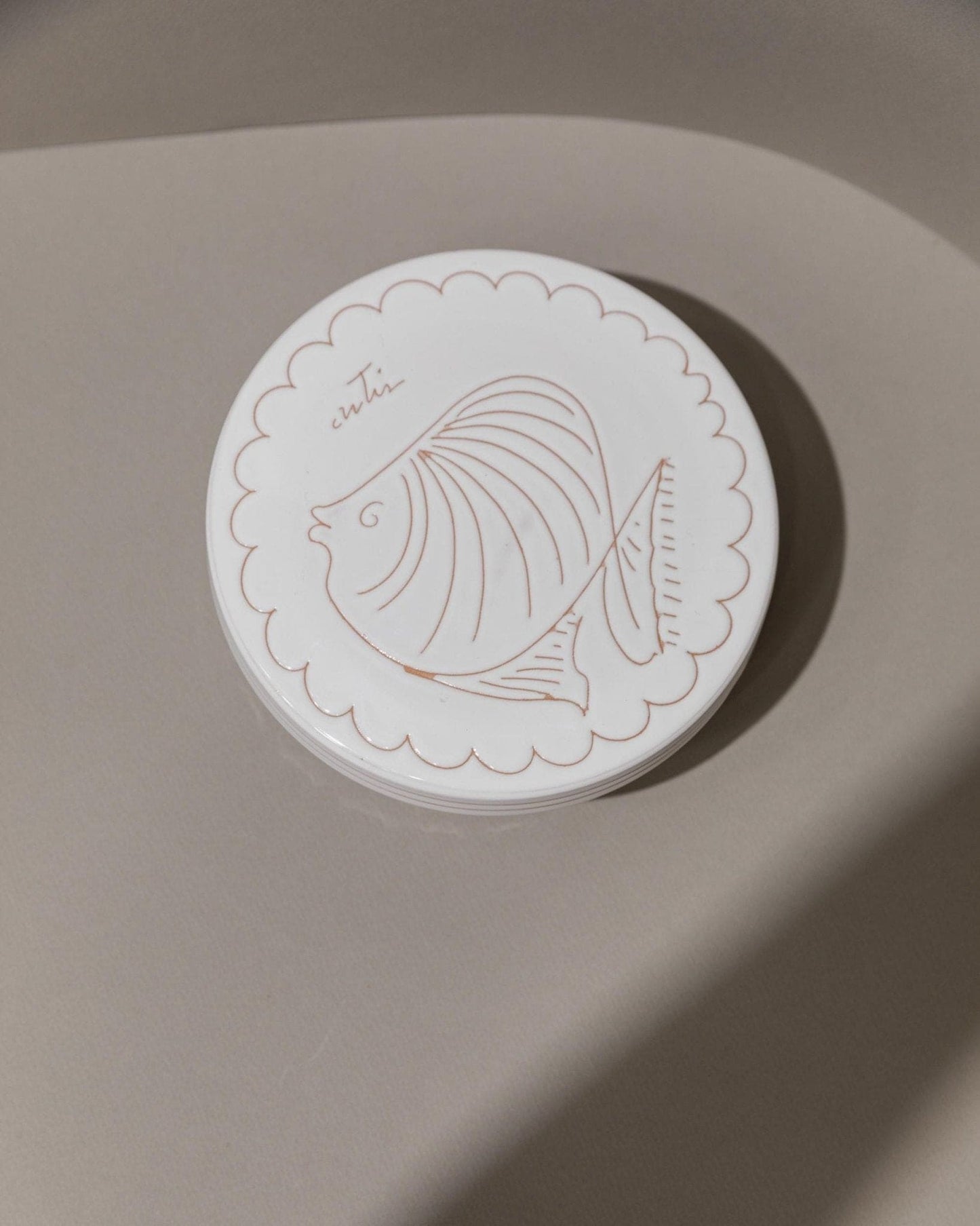 Vintage Keramikschale mit Deckel, handgeschnitzt, nautisches Motiv, Italien 1970er