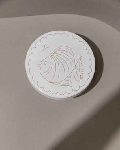 Vintage Keramikschale mit Deckel, handgeschnitzt, nautisches Motiv, Italien 1970er