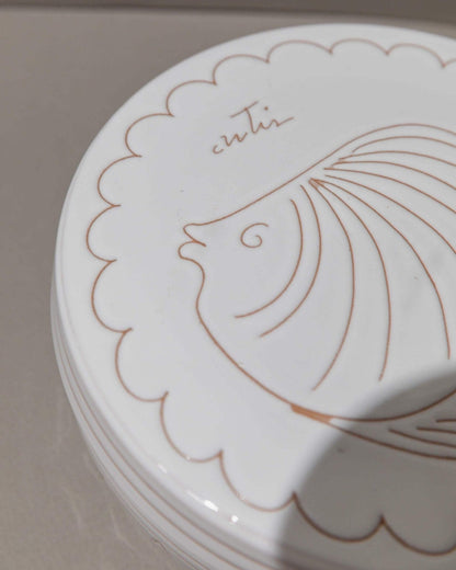 Vintage Keramikschale mit Deckel, handgeschnitzt, nautisches Motiv, Italien 1970er