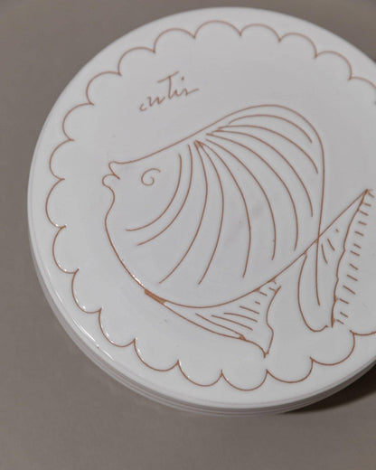 Vintage Keramikschale mit Deckel, handgeschnitzt, nautisches Motiv, Italien 1970er