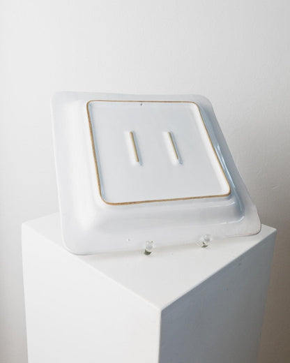 Assiette vintage en céramique blanche motif coq style Jacques Innocenti années 1960